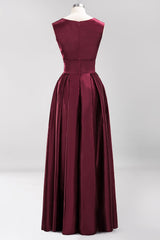 Vintage Deep-V-Neck Long Burgundy Bridesmaid Dress Online-Babyonlines