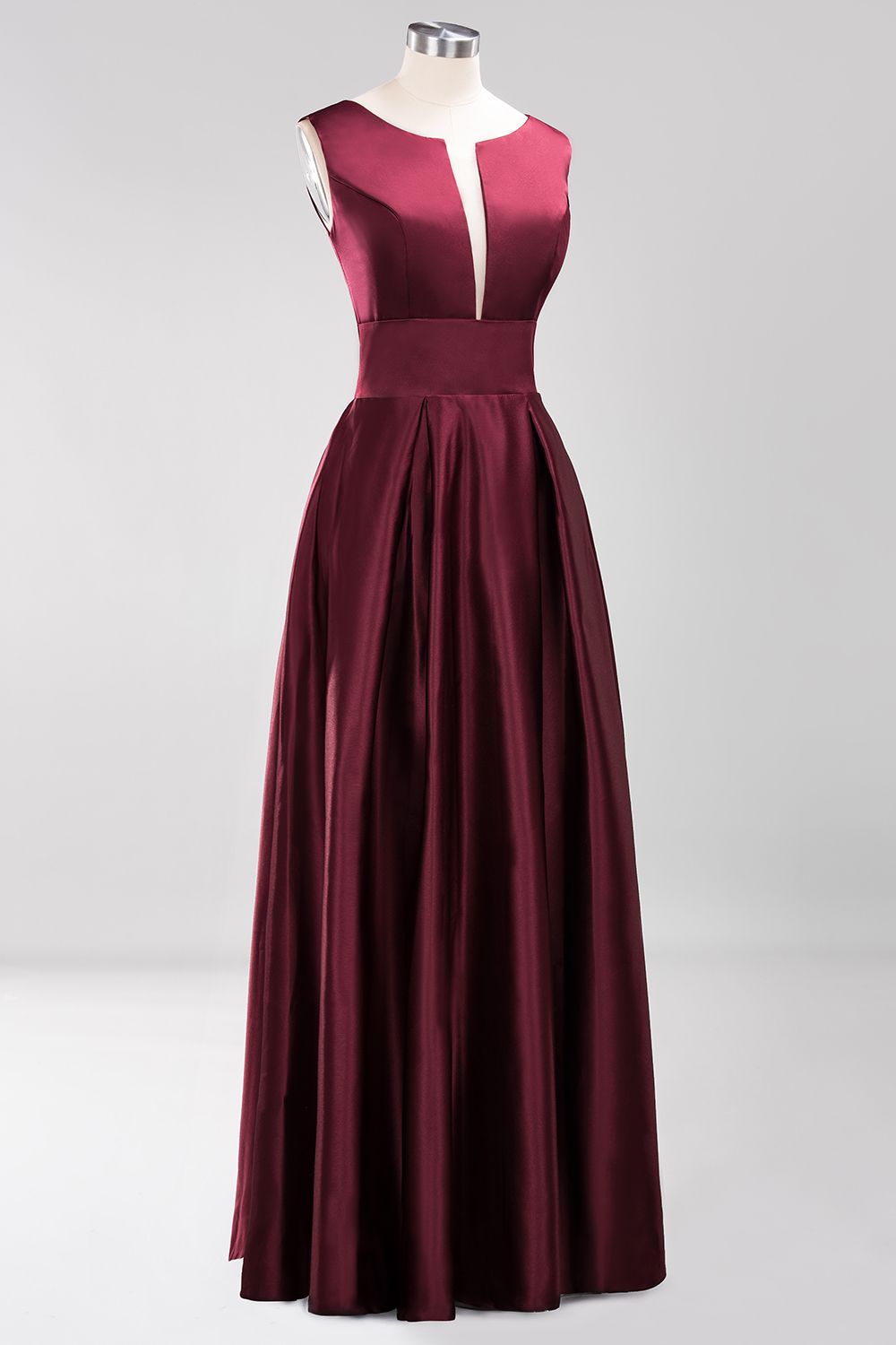Vintage Deep-V-Neck Long Burgundy Bridesmaid Dress Online-Babyonlines