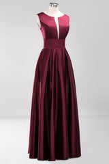 Vintage Deep-V-Neck Long Burgundy Bridesmaid Dress Online-Babyonlines
