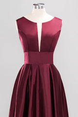 Vintage Deep-V-Neck Long Burgundy Bridesmaid Dress Online-Babyonlines