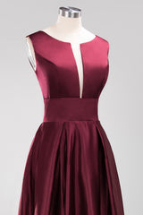 Vintage Deep-V-Neck Long Burgundy Bridesmaid Dress Online-Babyonlines