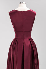 Vintage Deep-V-Neck Long Burgundy Bridesmaid Dress Online-Babyonlines