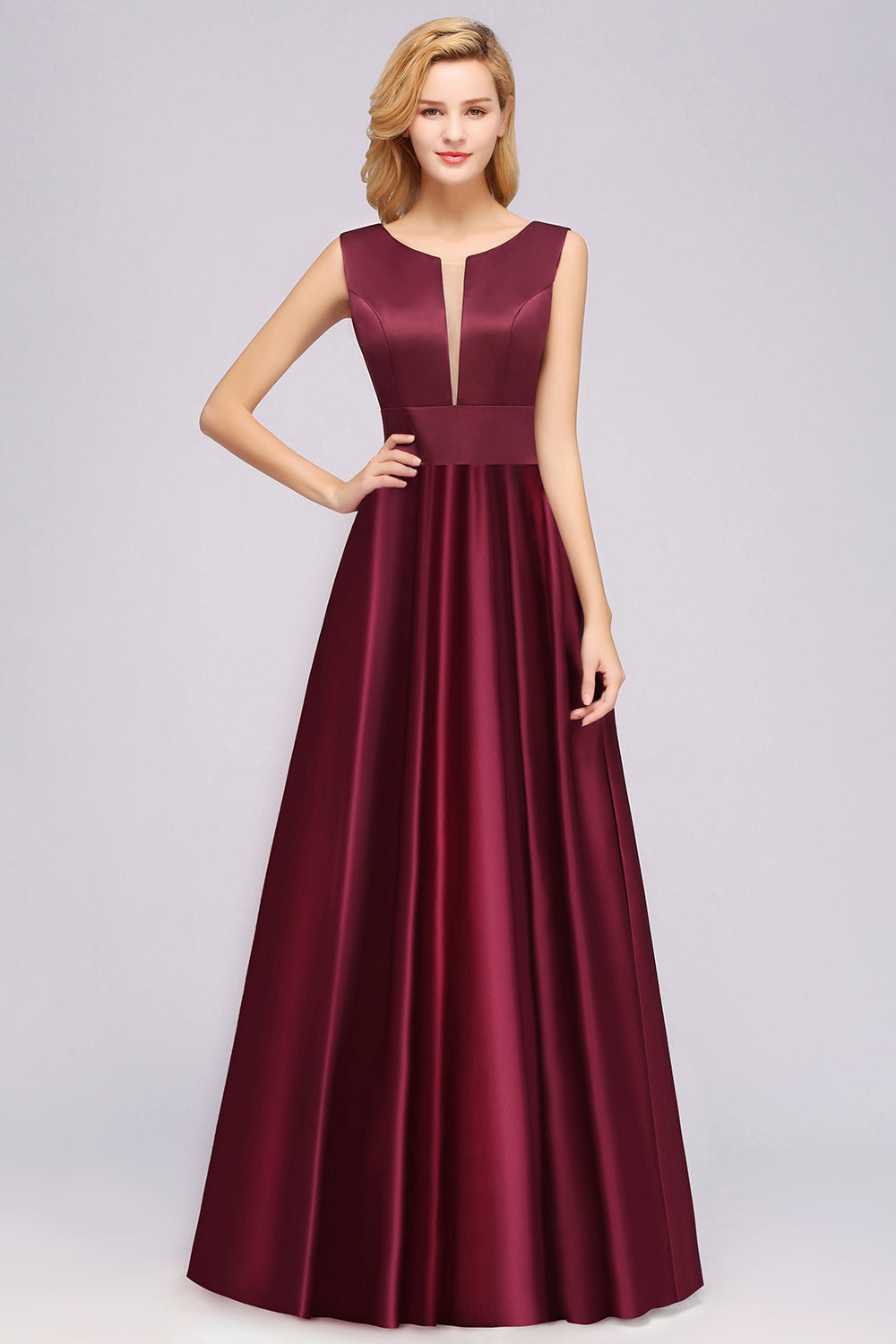 Vintage Deep-V-Neck Long Burgundy Bridesmaid Dress Online-Babyonlines