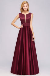 Vintage Deep-V-Neck Long Burgundy Bridesmaid Dress Online-Babyonlines