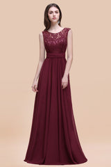 Vintage Lace Scoop Sleeveless Dark Blue Bridesmaid Dress with V-Back-Babyonlines