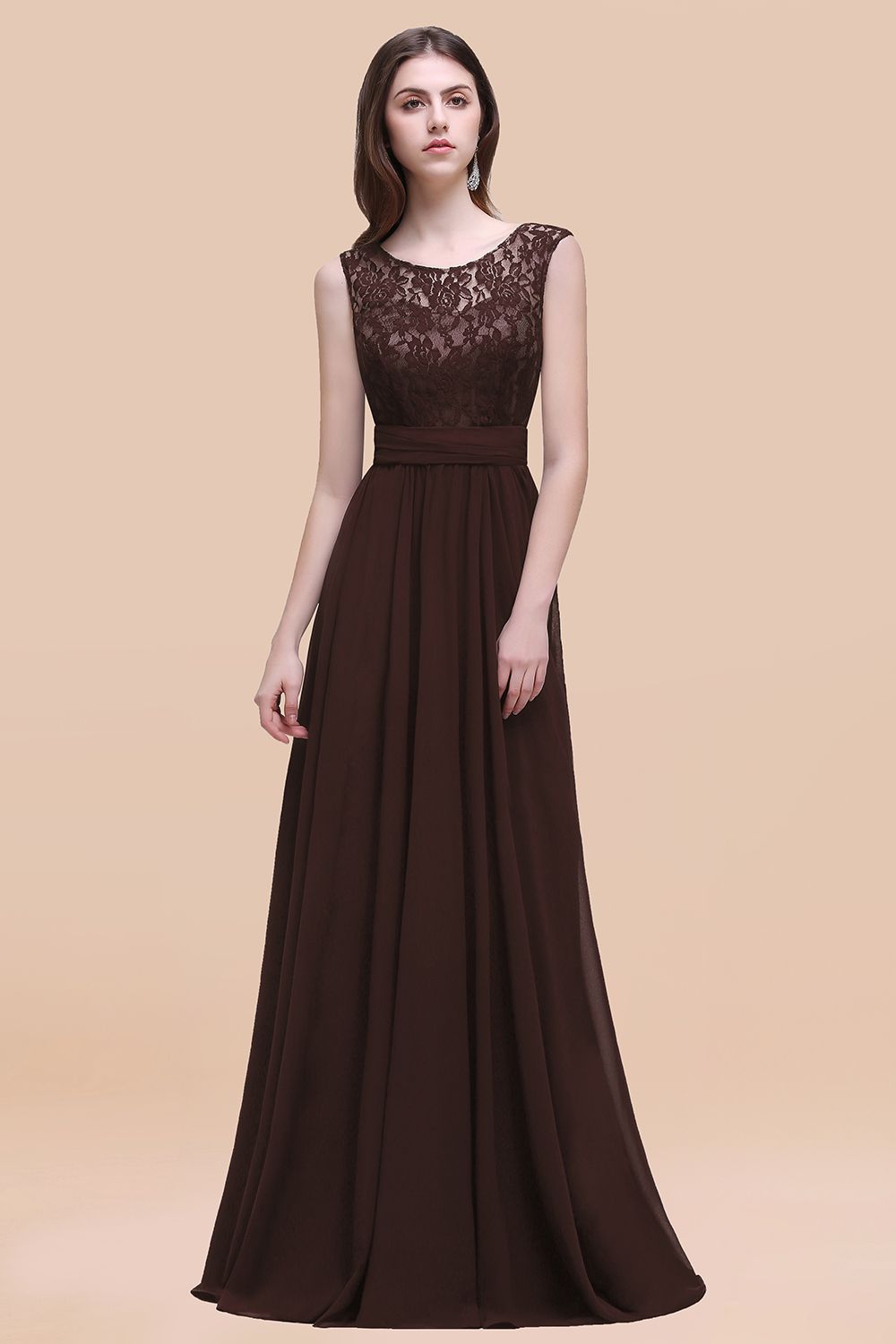 Vintage Lace Scoop Sleeveless Dark Blue Bridesmaid Dress with V-Back-Babyonlines