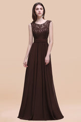 Vintage Lace Scoop Sleeveless Dark Blue Bridesmaid Dress with V-Back-Babyonlines