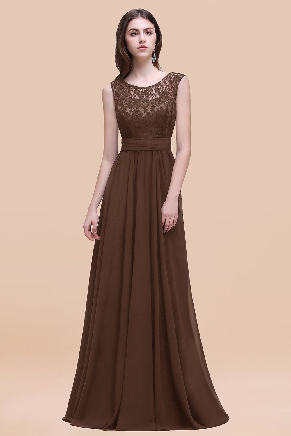 Vintage Lace Scoop Sleeveless Dark Blue Bridesmaid Dress with V-Back-Babyonlines