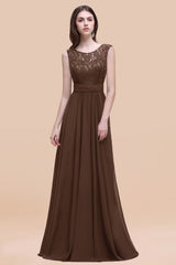 Vintage Lace Scoop Sleeveless Dark Blue Bridesmaid Dress with V-Back-Babyonlines