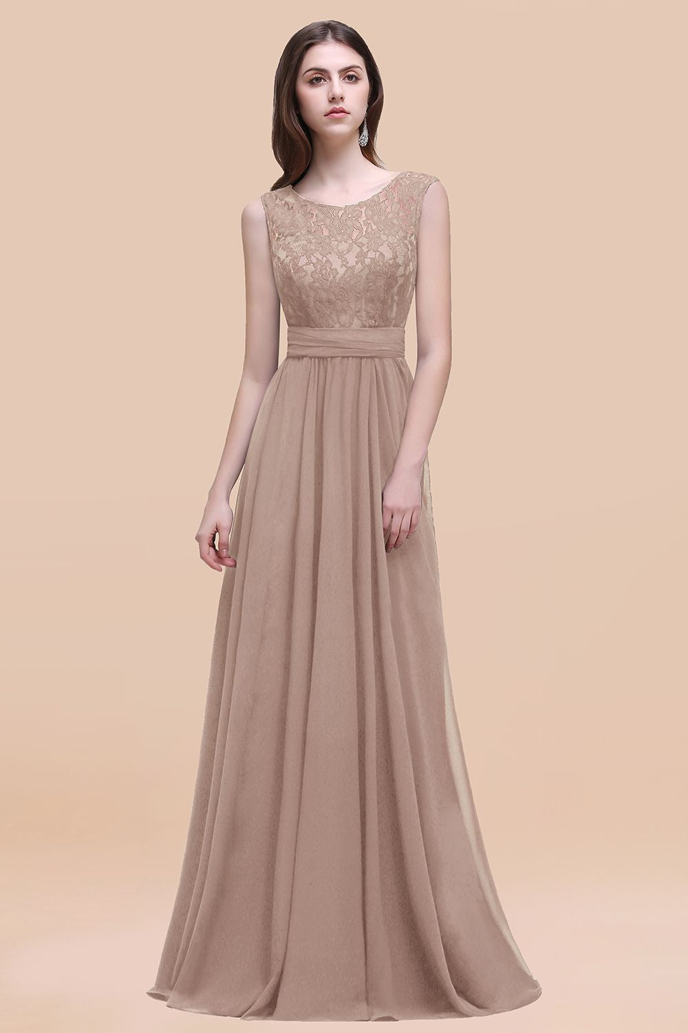 Vintage Lace Scoop Sleeveless Dark Blue Bridesmaid Dress with V-Back-Babyonlines