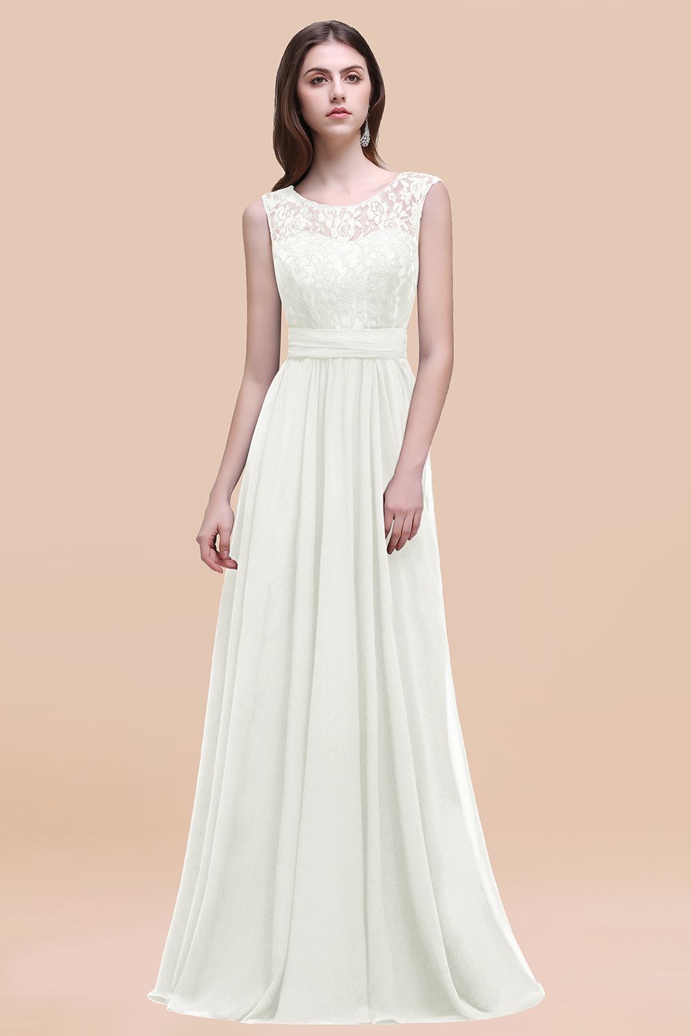 Vintage Lace Scoop Sleeveless Dark Blue Bridesmaid Dress with V-Back-Babyonlines