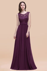 Vintage Lace Scoop Sleeveless Dark Blue Bridesmaid Dress with V-Back-Babyonlines