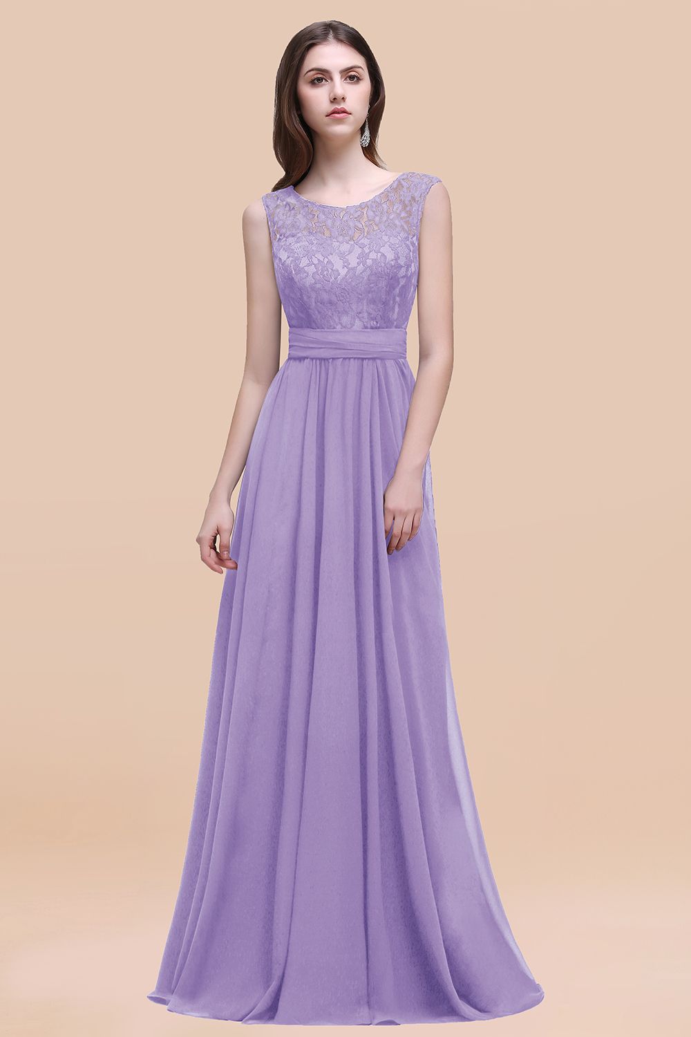 Vintage Lace Scoop Sleeveless Dark Blue Bridesmaid Dress with V-Back-Babyonlines