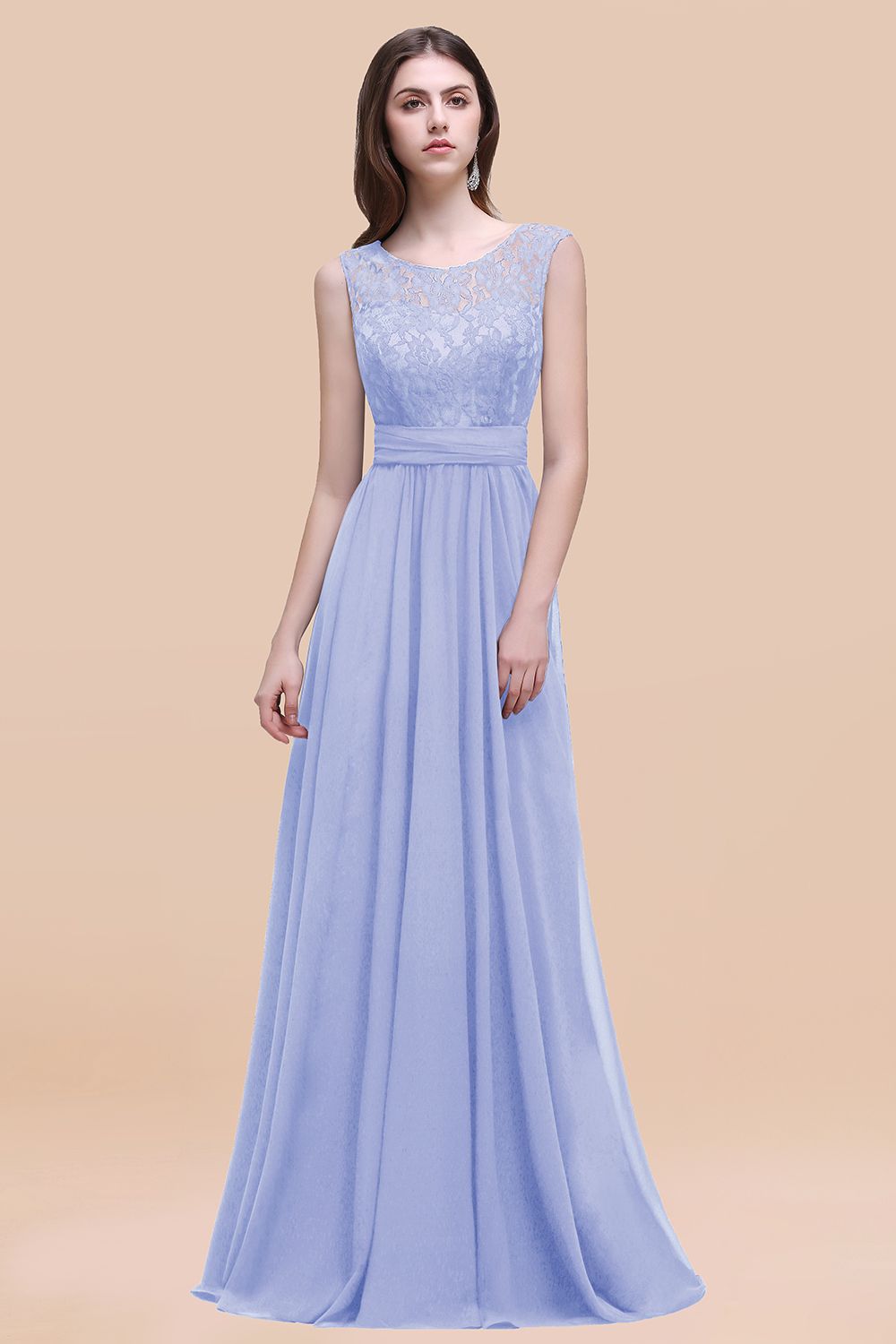 Vintage Lace Scoop Sleeveless Dark Blue Bridesmaid Dress with V-Back-Babyonlines