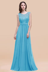 Vintage Lace Scoop Sleeveless Dark Blue Bridesmaid Dress with V-Back-Babyonlines
