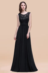 Vintage Lace Scoop Sleeveless Dark Blue Bridesmaid Dress with V-Back-Babyonlines