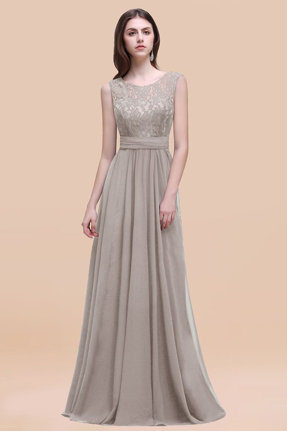 Vintage Lace Scoop Sleeveless Dark Blue Bridesmaid Dress with V-Back-Babyonlines