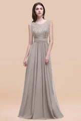 Vintage Lace Scoop Sleeveless Dark Blue Bridesmaid Dress with V-Back-Babyonlines
