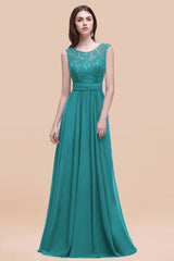 Vintage Lace Scoop Sleeveless Dark Blue Bridesmaid Dress with V-Back-Babyonlines