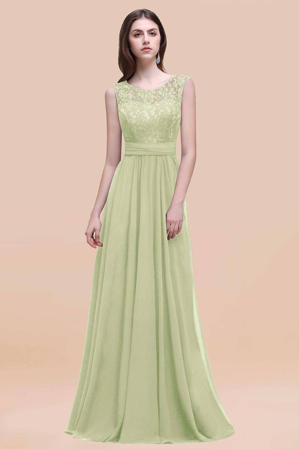 Vintage Lace Scoop Sleeveless Dark Blue Bridesmaid Dress with V-Back-Babyonlines