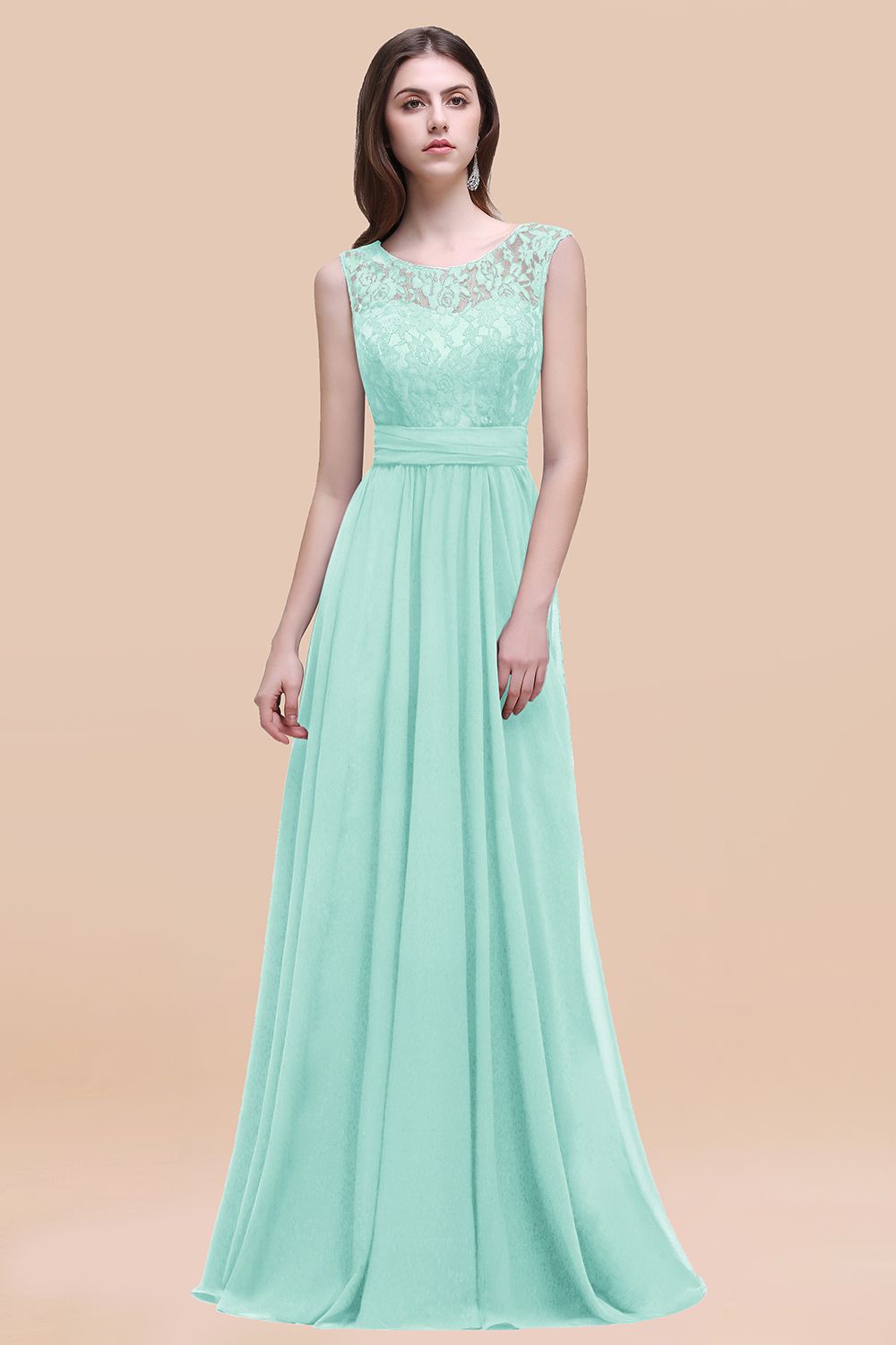 Vintage Lace Scoop Sleeveless Dark Blue Bridesmaid Dress with V-Back-Babyonlines