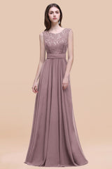 Vintage Lace Scoop Sleeveless Dark Blue Bridesmaid Dress with V-Back-Babyonlines