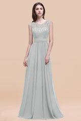 Vintage Lace Scoop Sleeveless Dark Blue Bridesmaid Dress with V-Back-Babyonlines