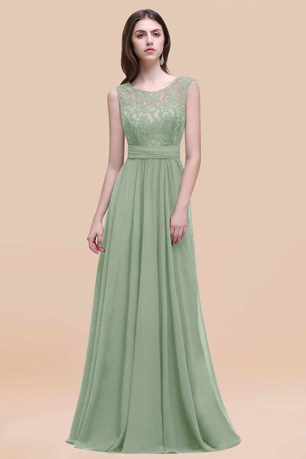 Vintage Lace Scoop Sleeveless Dark Blue Bridesmaid Dress with V-Back-Babyonlines