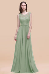 Vintage Lace Scoop Sleeveless Dark Blue Bridesmaid Dress with V-Back-Babyonlines