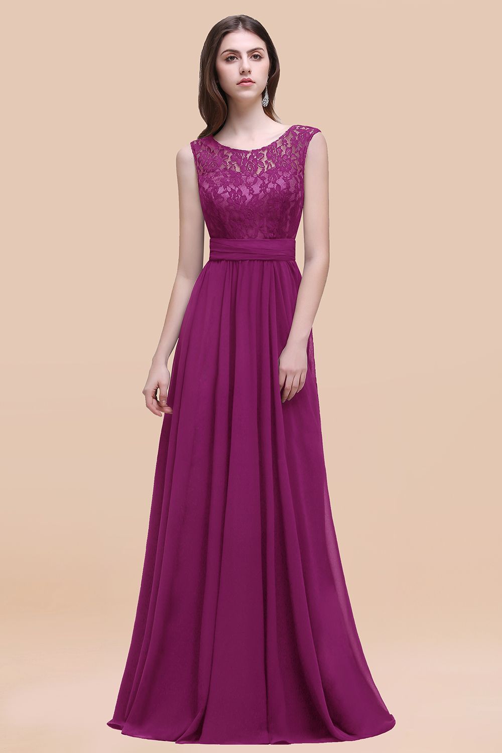 Vintage Lace Scoop Sleeveless Dark Blue Bridesmaid Dress with V-Back-Babyonlines
