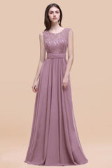Vintage Lace Scoop Sleeveless Dark Blue Bridesmaid Dress with V-Back-Babyonlines