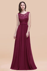 Vintage Lace Scoop Sleeveless Dark Blue Bridesmaid Dress with V-Back-Babyonlines