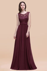 Vintage Lace Scoop Sleeveless Dark Blue Bridesmaid Dress with V-Back-Babyonlines