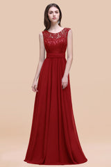 Vintage Lace Scoop Sleeveless Dark Blue Bridesmaid Dress with V-Back-Babyonlines
