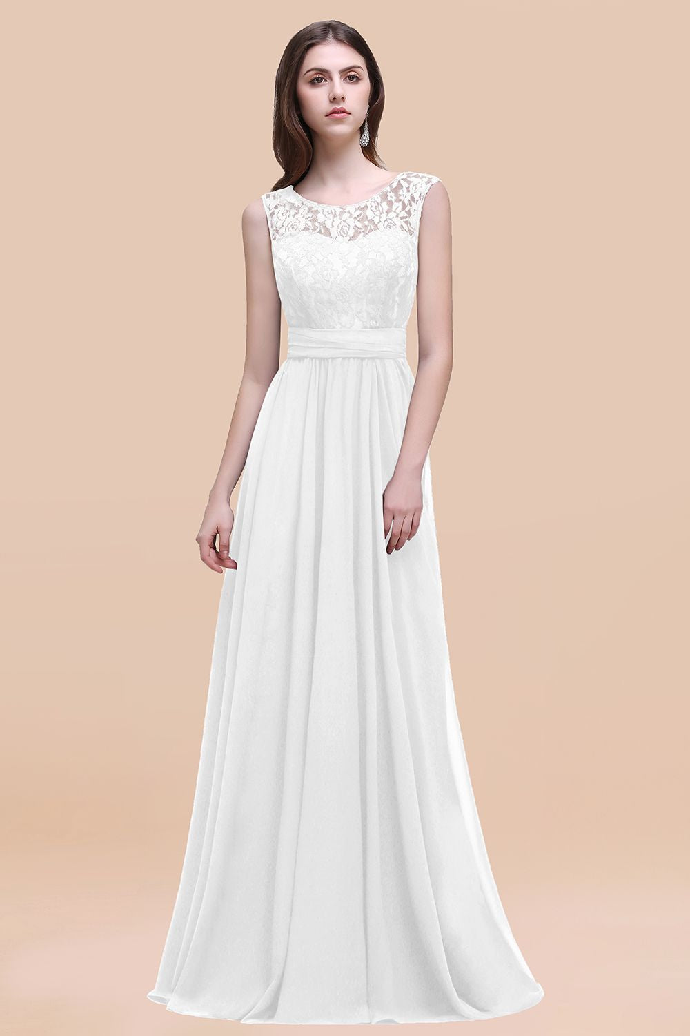 Vintage Lace Scoop Sleeveless Dark Blue Bridesmaid Dress with V-Back-Babyonlines