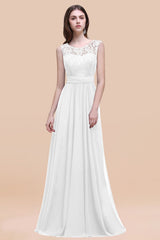Vintage Lace Scoop Sleeveless Dark Blue Bridesmaid Dress with V-Back-Babyonlines