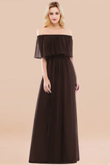 Vintage Off-the-Shoulder Long Burgundy Bridesmaid Dress with Ruffle-Babyonlines
