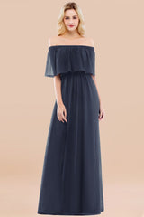 Vintage Off-the-Shoulder Long Burgundy Bridesmaid Dress with Ruffle-Babyonlines