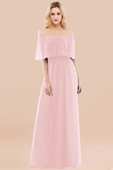 Vintage Off-the-Shoulder Long Burgundy Bridesmaid Dress with Ruffle-Babyonlines