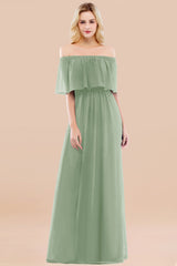 Vintage Off-the-Shoulder Long Burgundy Bridesmaid Dress with Ruffle-Babyonlines