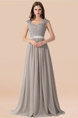 Vintage Silver Sleeveless Long Bridesmaid Dress With Appliques-Babyonlines