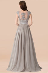 Vintage Silver Sleeveless Long Bridesmaid Dress With Appliques-Babyonlines
