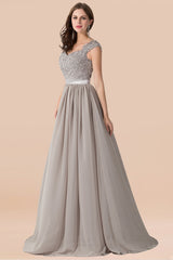 Vintage Silver Sleeveless Long Bridesmaid Dress With Appliques-Babyonlines