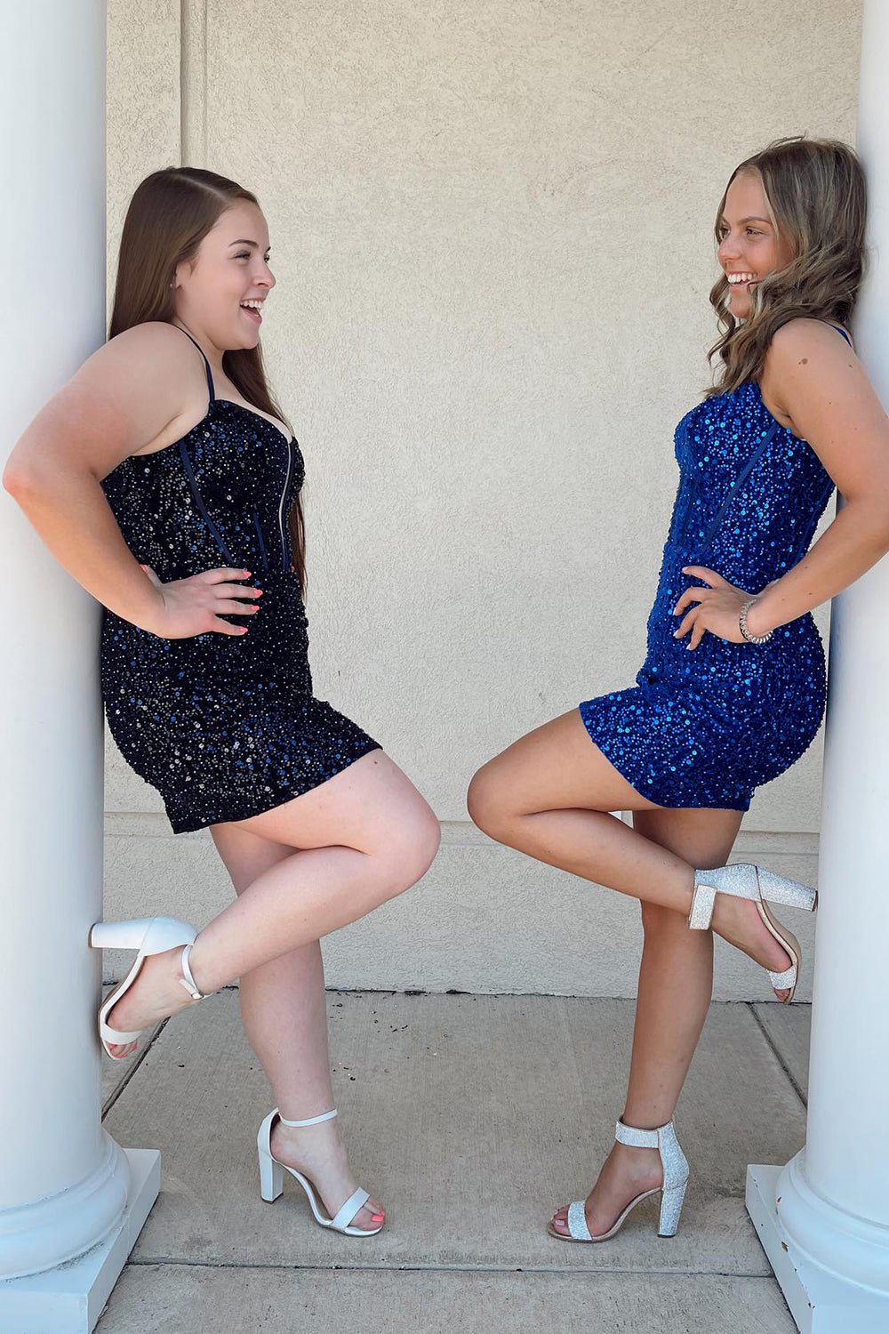 Glitter Royal Blue Corset Tight Short Sequins Homecoming Dress