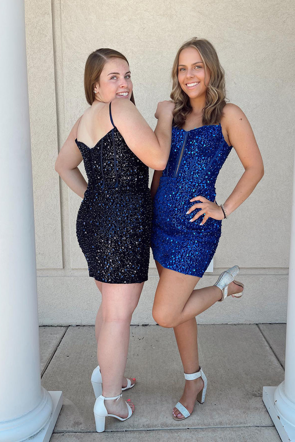 Glitter Royal Blue Corset Tight Short Sequins Homecoming Dress