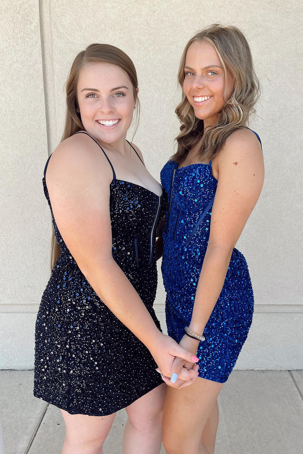 Glitter Royal Blue Corset Tight Short Sequins Homecoming Dress