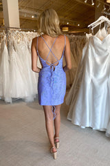 Glitter Lavender Sequins Tight Short Satin Homecoming Dress