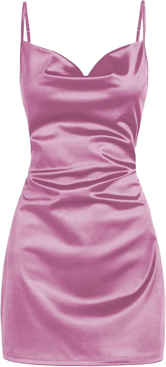 Satin Sleeveless Spaghetti Strap Mini Homecoming Dress