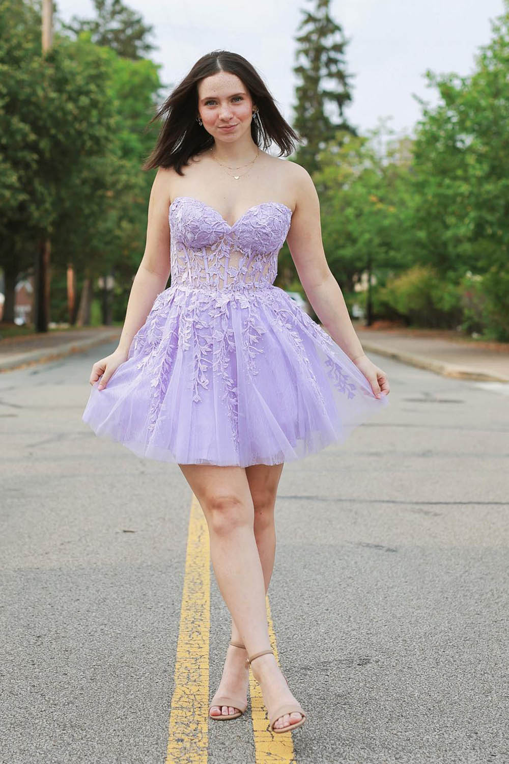 Sparkly Fuchsia Corset A-Line Tulle Short Homecoming Dress with Lace