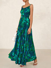 Women Floral Maxi Summer Dresses Elegant Spaghetti Strap Dress